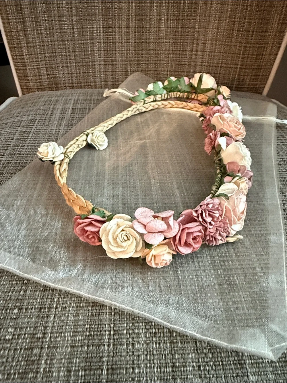 Floral Rose Braided Headband - Pink & Cream Women's Accessory